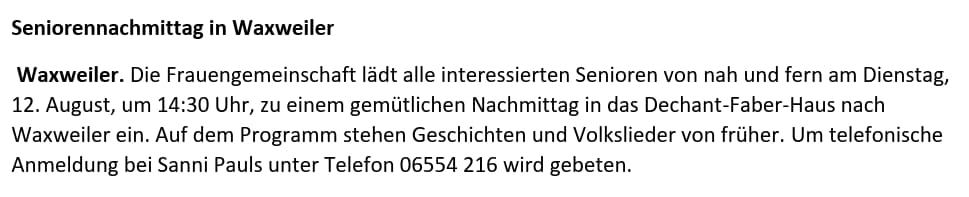12.08.2025 Seniorennachmittag in Waxweiler