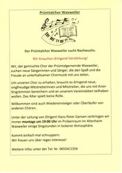 26.11.2024 Prümtalchor sucht Nachwuchs